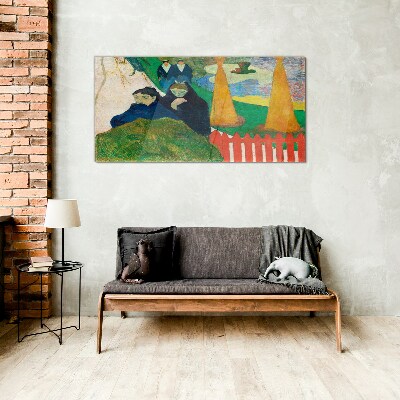 Tableau verre imprimé Paysage vert avec des personnages