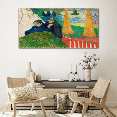 Tableau verre imprimé Paysage vert avec des personnages