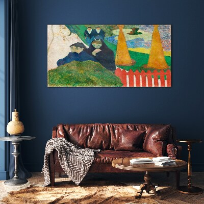 Tableau verre imprimé Paysage vert avec des personnages