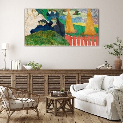 Tableau verre imprimé Paysage vert avec des personnages