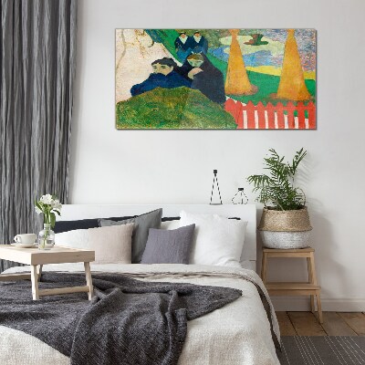 Tableau verre imprimé Paysage vert avec des personnages