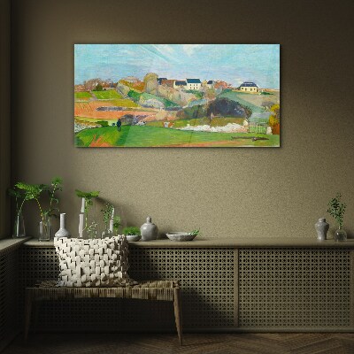 Tableau sur verre Paysage avec des maisons et une personne