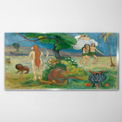 Tableau photo sur verre Un paysage paradisiaque avec des personnages