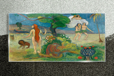 Tableau photo sur verre Un paysage paradisiaque avec des personnages