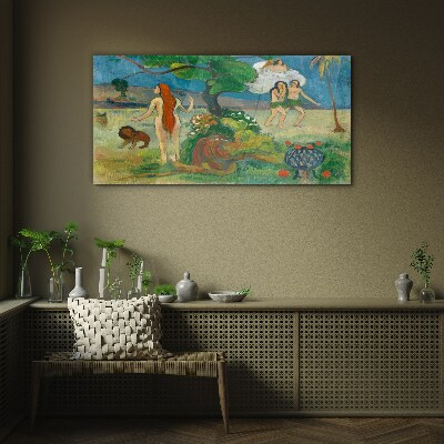 Tableau photo sur verre Un paysage paradisiaque avec des personnages