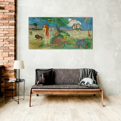 Tableau photo sur verre Un paysage paradisiaque avec des personnages