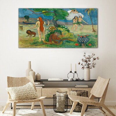 Tableau photo sur verre Un paysage paradisiaque avec des personnages