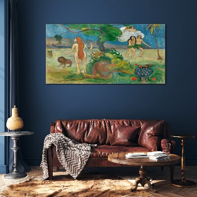 Tableau photo sur verre Un paysage paradisiaque avec des personnages