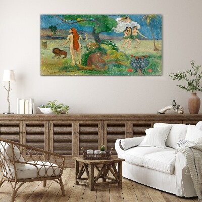 Tableau photo sur verre Un paysage paradisiaque avec des personnages
