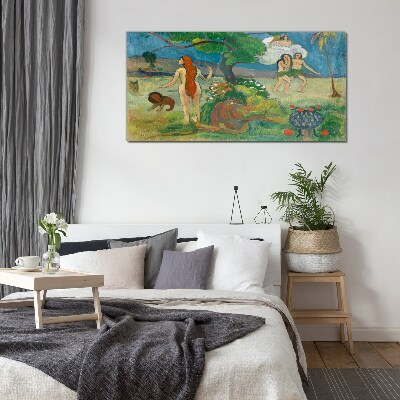 Tableau photo sur verre Un paysage paradisiaque avec des personnages