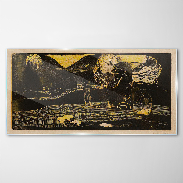Tableau verre imprimé Paysages dorés et figures mystérieuses