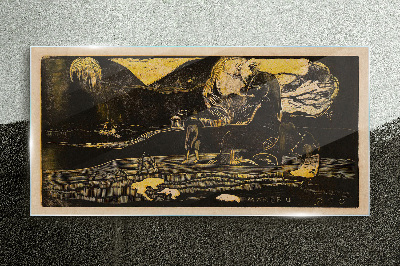 Tableau verre imprimé Paysages dorés et figures mystérieuses