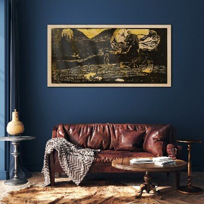 Tableau verre imprimé Paysages dorés et figures mystérieuses