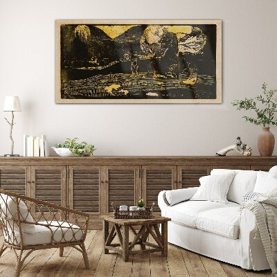 Tableau verre imprimé Paysages dorés et figures mystérieuses