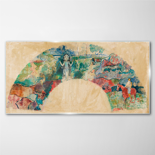 Tableau photo sur verre Une scène colorée avec une figure dans un paysage