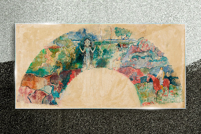 Tableau photo sur verre Une scène colorée avec une figure dans un paysage