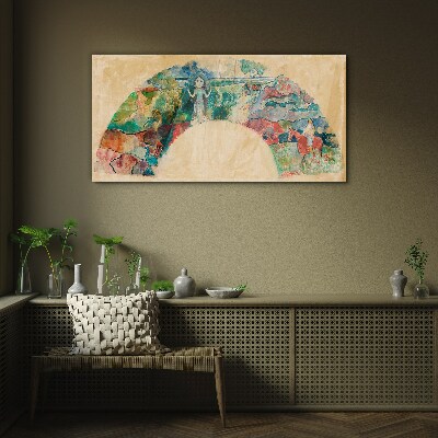 Tableau photo sur verre Une scène colorée avec une figure dans un paysage