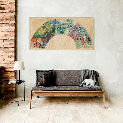 Tableau photo sur verre Une scène colorée avec une figure dans un paysage