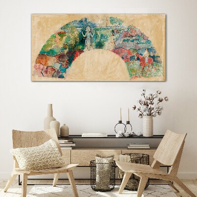 Tableau photo sur verre Une scène colorée avec une figure dans un paysage