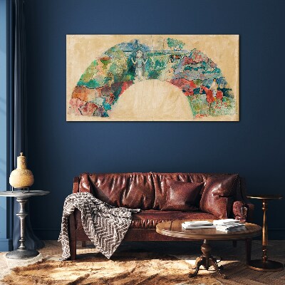 Tableau photo sur verre Une scène colorée avec une figure dans un paysage