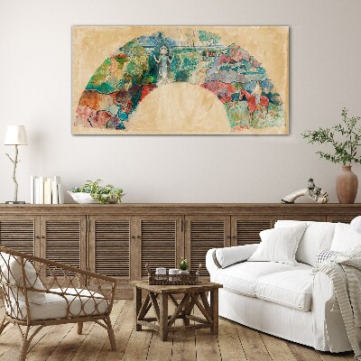 Tableau photo sur verre Une scène colorée avec une figure dans un paysage