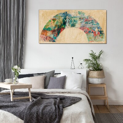 Tableau photo sur verre Une scène colorée avec une figure dans un paysage