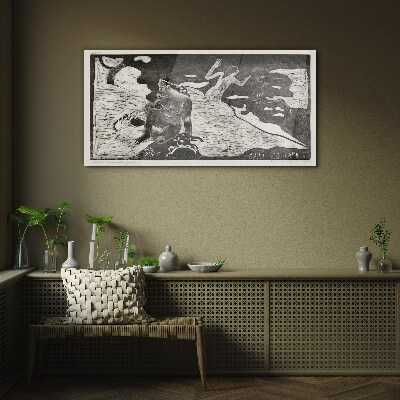 Tableau en verre Une figure sur un fond de formes abstraites