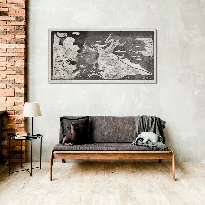 Tableau en verre Une figure sur un fond de formes abstraites