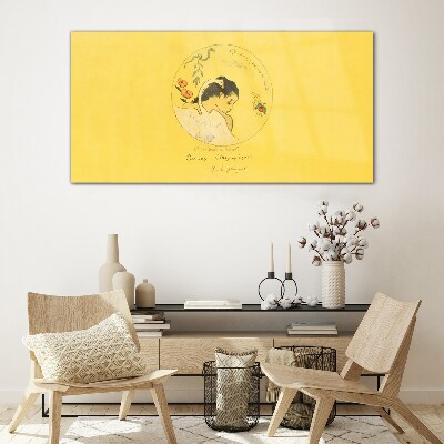 Tableau en verre Portrait d'une femme sur fond jaune