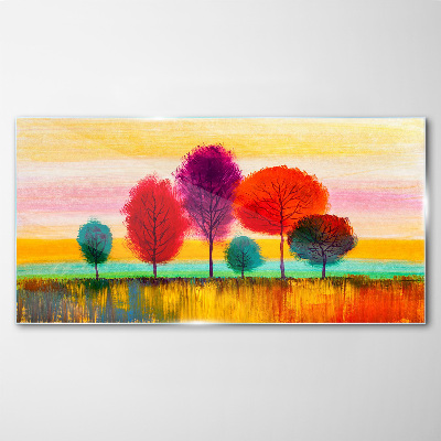 Tableau sur verre Paysage coloré avec des arbres