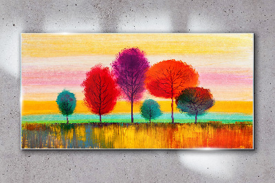 Tableau sur verre Paysage coloré avec des arbres