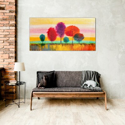Tableau sur verre Paysage coloré avec des arbres