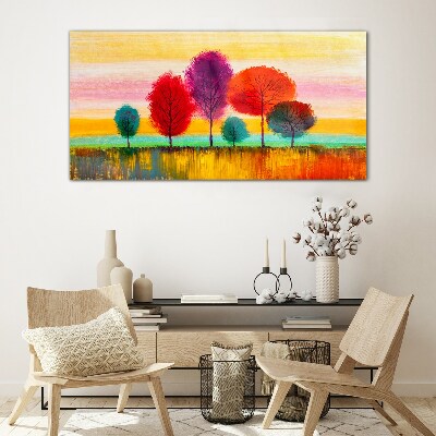Tableau sur verre Paysage coloré avec des arbres