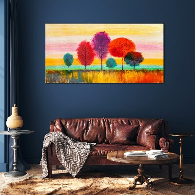 Tableau sur verre Paysage coloré avec des arbres