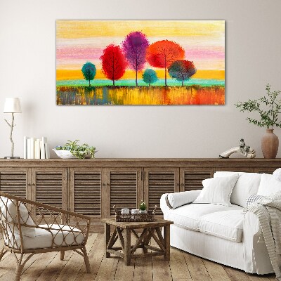 Tableau sur verre Paysage coloré avec des arbres