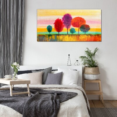 Tableau sur verre Paysage coloré avec des arbres