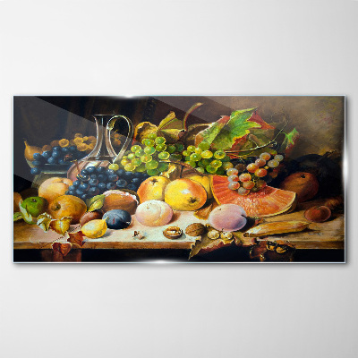 Tableau photo sur verre Nature morte avec des fruits et un récipient