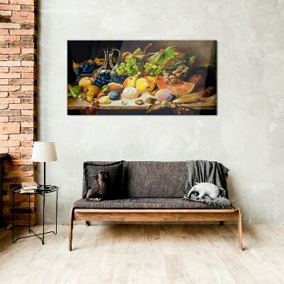 Tableau photo sur verre Nature morte avec des fruits et un récipient