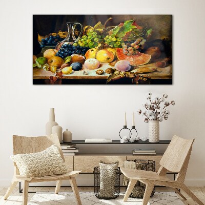 Tableau photo sur verre Nature morte avec des fruits et un récipient