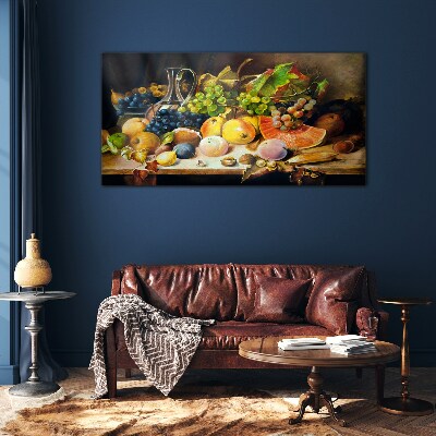 Tableau photo sur verre Nature morte avec des fruits et un récipient