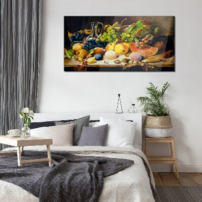 Tableau photo sur verre Nature morte avec des fruits et un récipient