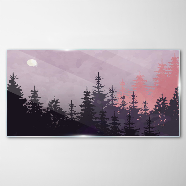 Tableau en verre Coucher de soleil dans la forêt
