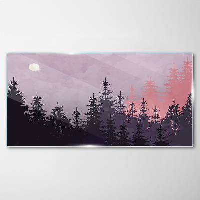 Tableau en verre Coucher de soleil dans la forêt