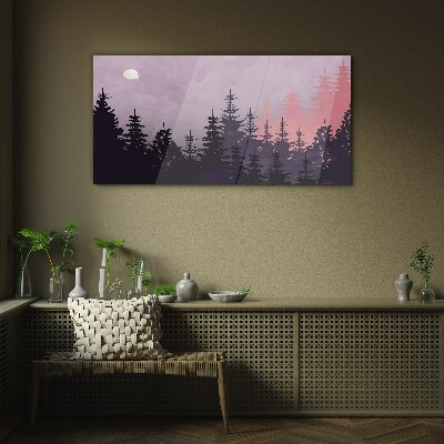 Tableau en verre Coucher de soleil dans la forêt