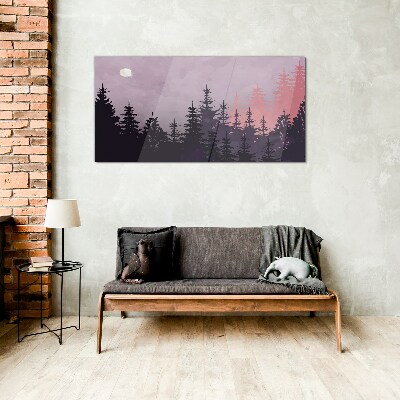 Tableau en verre Coucher de soleil dans la forêt