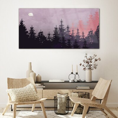 Tableau en verre Coucher de soleil dans la forêt