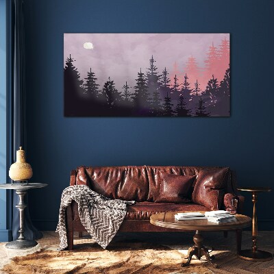 Tableau en verre Coucher de soleil dans la forêt