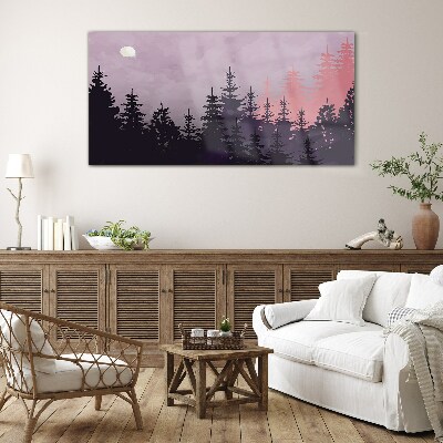 Tableau en verre Coucher de soleil dans la forêt