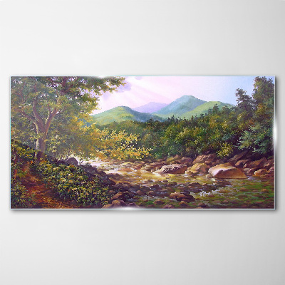 Tableau sur verre Paysage de montagne paisible
