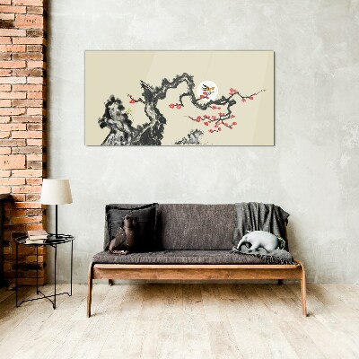Tableau imprimé sur verre Scène de fleurs avec un oiseau